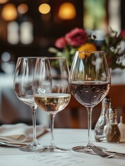 Two Wine Glasses on Table