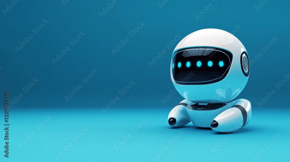 Poster 3d rendering of an abstract chatbot icon on a blue background