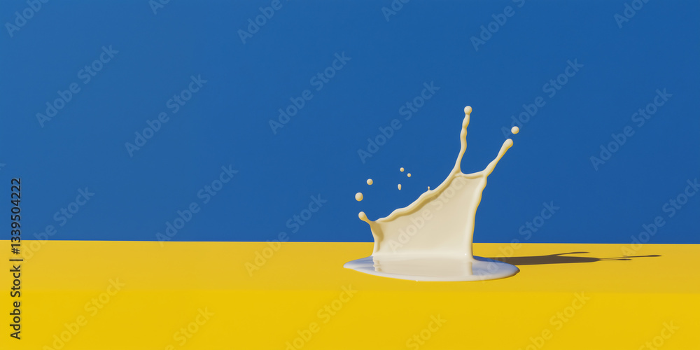 Aufkleber splash of cream: a dynamic splash of cream against a backdrop of yellow and blue, creating a strikin