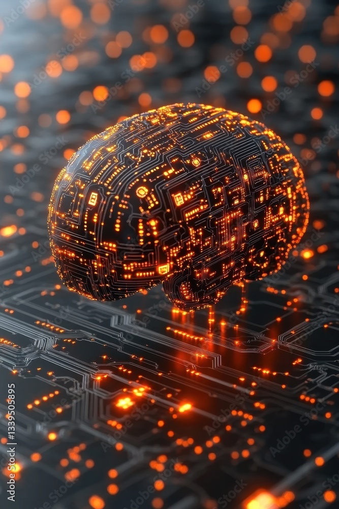 Poster artificial intelligence brain concept with glowing digital circuit board and neural network connecti