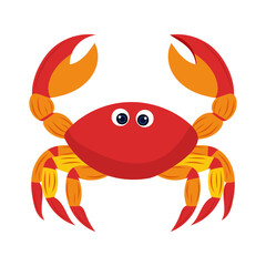 Cute ocean animals - crab illustration on white isolated background. Vector funny animals in children's cartoon character style. For postcards, characters, marine stories.