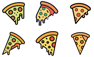 Colorful pizza slices with dripping cheese, perfect for food-themed designs.