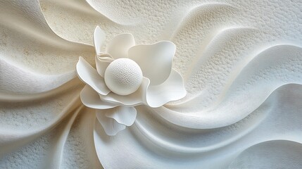 Abstract white flower relief on wavy background.