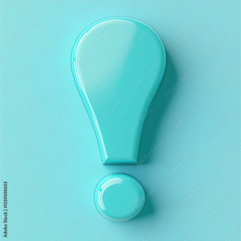 Poster glossy turquoise exclamation mark on a matching textured background with soft shadows from above