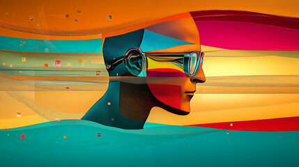 Abstract portrait of a human head with colorful background