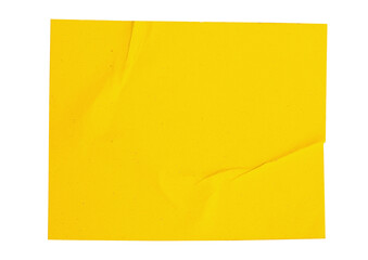 Blank crumpled yellow sticker dented paper note paper cutout with transparent background, providing...