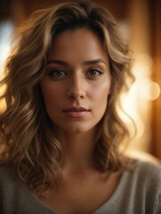 .Young beautiful woman long hair elegant