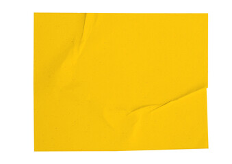 Blank crumpled yellow sticker dented paper note paper cutout with transparent background, providing...