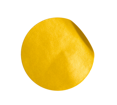 Blank yellow round crumpled paper promotion sticker label cutout isolated on a transparent background