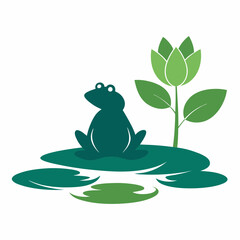 Vector illustration of a frog on a lotus leaf