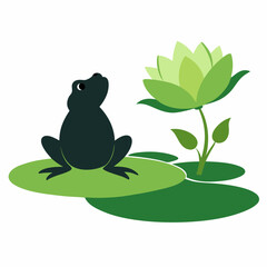 Vector illustration of a frog on a lotus leaf
