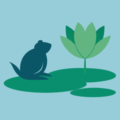 Vector illustration of a frog on a lotus leaf
