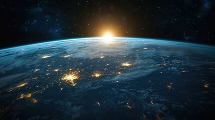 Obraz premium Astronaut view of Earth during sunrise, showcasing beauty and serenity.