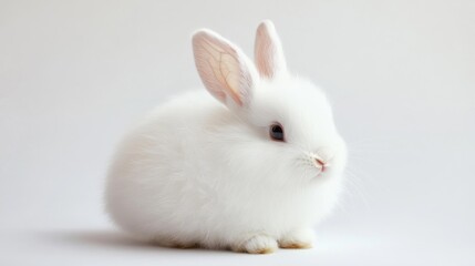 Fototapeta premium A Tiny White Rabbit: Fluffy and Adorable