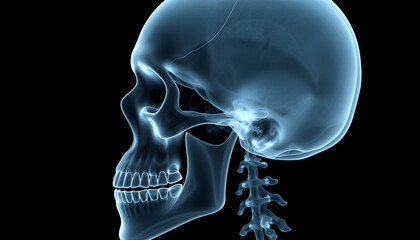 An x-ray image of a human skull. Suitable for medical and scientific purposes , with white tonespng