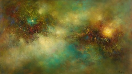 Obraz premium An abstract expressionist painting showcasing an ethereal cosmic landscape vision