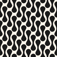 Abstract vector geometric seamless pattern. Simple black and white background with rounded organic shapes, curved lines. Stylish minimal monochrome texture. Funky repeated geo design for print, decor