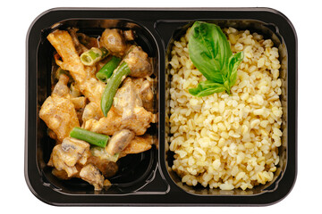 restaurant food in plastic takeaway containers