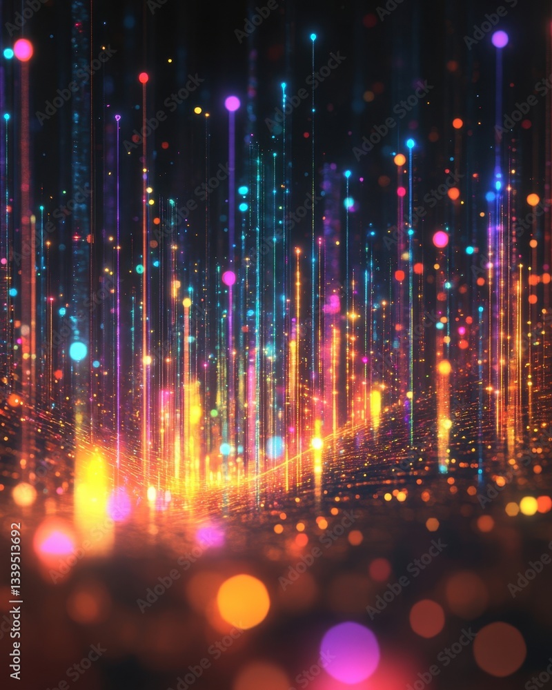 Poster vibrant data streams cascade in a mesmerizing display of digital connectivity and abstract technolog