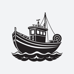 Fishing boat silhouette vector