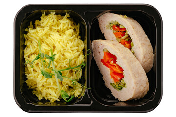 restaurant food in plastic takeaway containers