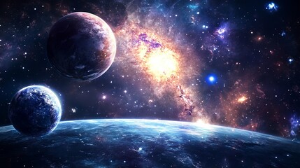 A breathtaking cosmic scene featuring planets stars and distant galaxies showcasing the beauty of space exploration
