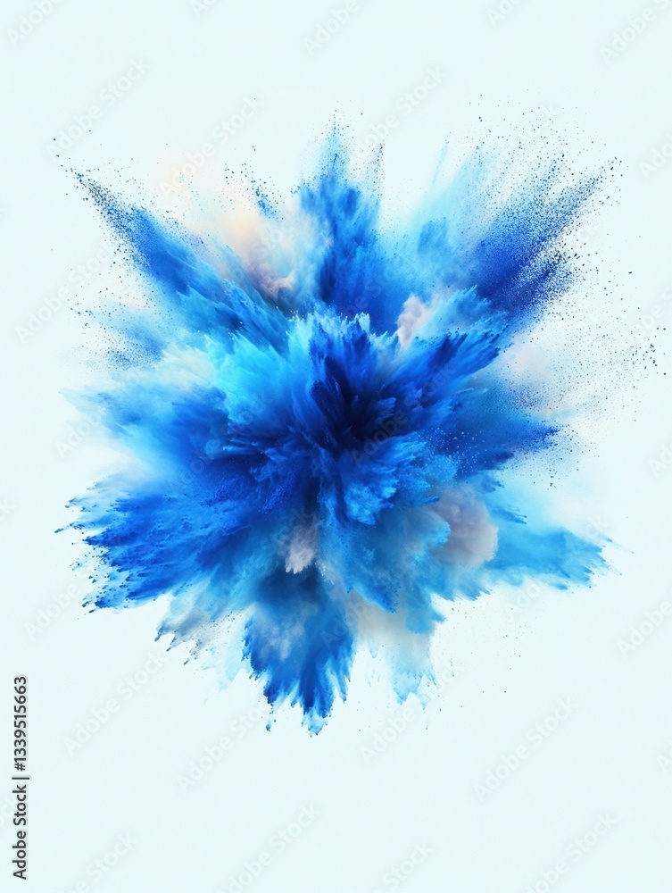 Poster vibrant explosion of blue powder against a clean background creating a dynamic and artistic visual e
