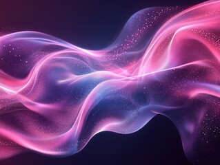 Fototapeta premium Ethereal wave of vibrant pink and blue light flowing gently against a dark backdrop creating a dreamy visual effect