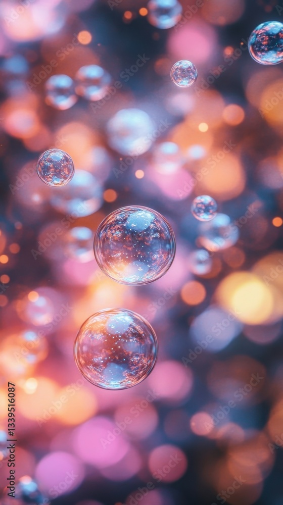 Poster ethereal bubbles floating against a backdrop of dreamy bokeh lights creating a magical and enchantin