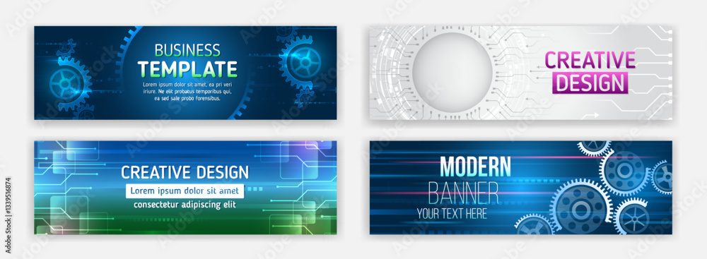 Leinwandbilder modern banner design with technology element. data protection, internet communication, science, big 