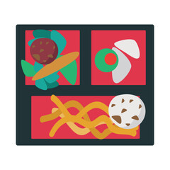 Japanese Bento Box – Traditional Lunch Box Meal Vector Illustration. Isolated Healthy & Tasty Japanese Cuisine Meal Design