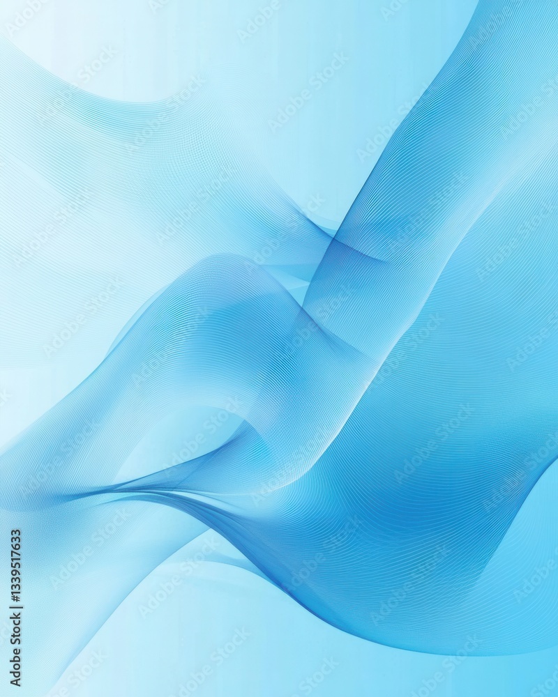 Poster abstract flowing blue lines on light blue background creating a sense of movement and fluidity for m