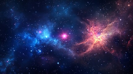 A breathtaking panoramic space scene filled with stars nebulae and a glowing galaxy showcasing the vastness of the universe