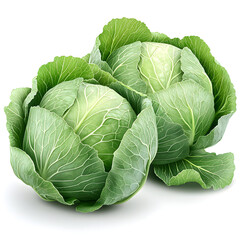 Obraz premium Two fresh green cabbages resting on white background
