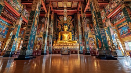 Obraz premium The room is decorated with many paintings and has a peaceful