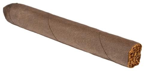 Cigar. Handcrafted brown cigar made with real tobacco leaves. Smoking cigarette causes addiction and cancer. Nicotine Damage your health. Cigars from Cuba Havana. Macro close up. Isolated background