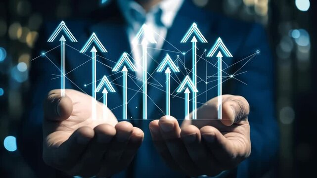 A skilled business professional holds arrows symbolizing growth and innovation, representing the blend of progressive strategies and tech advancements driving success in modern enterprises