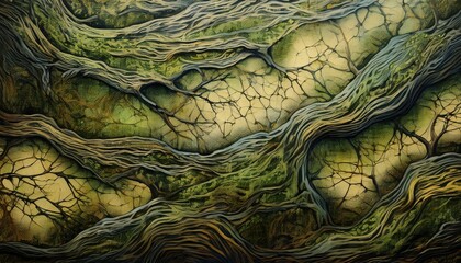 Obraz premium Textured paper with impressions of moss, wood grain, and nature’s cracks, creating an organic and rustic aesthetic
