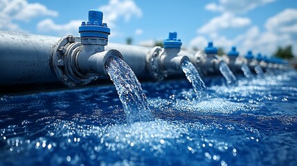 Water flowing from pipes into a basin.