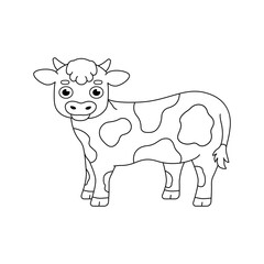 Cute hand drawn calf isolated on white background. Cartoon vector illustration of domestic animal coloring page for kids