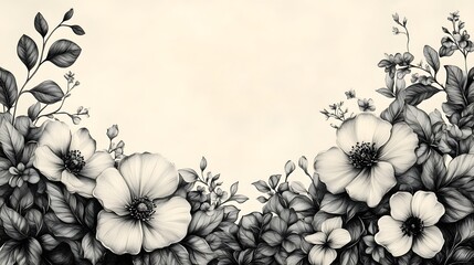 Stunning Black and White Hand-Drawn Floral Border for Invitations and Wedding Designs