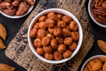 Raw hazelnuts without shells in a bowl