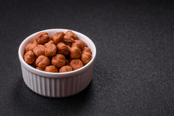 Raw hazelnuts without shells in a bowl