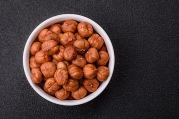 Raw hazelnuts without shells in a bowl