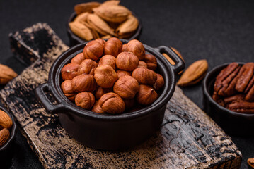 Raw hazelnuts without shells in a bowl