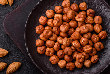 Raw hazelnuts without shells in a bowl