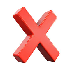 Shiny Red X Mark Symbol Against Trasparent Background Represents Rejection. 3D Illustration