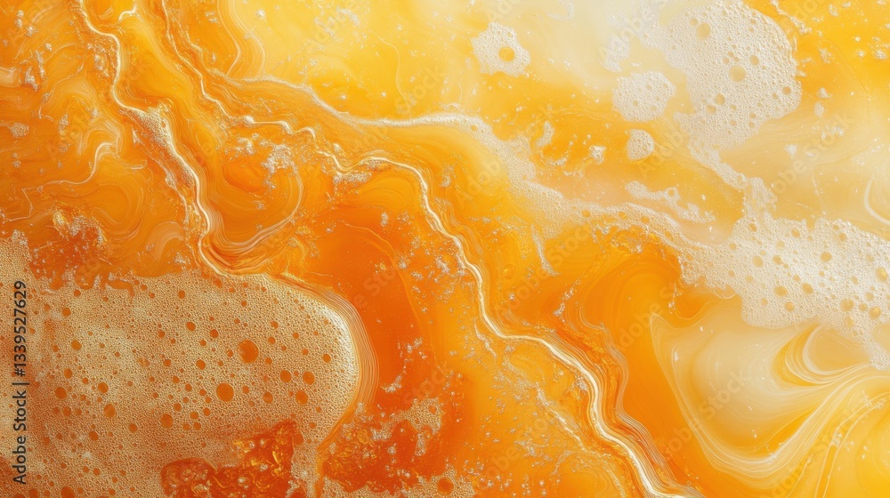 Poster abstract golden liquid texture with bubbles and swirls creating a mesmerizing organic pattern perfec