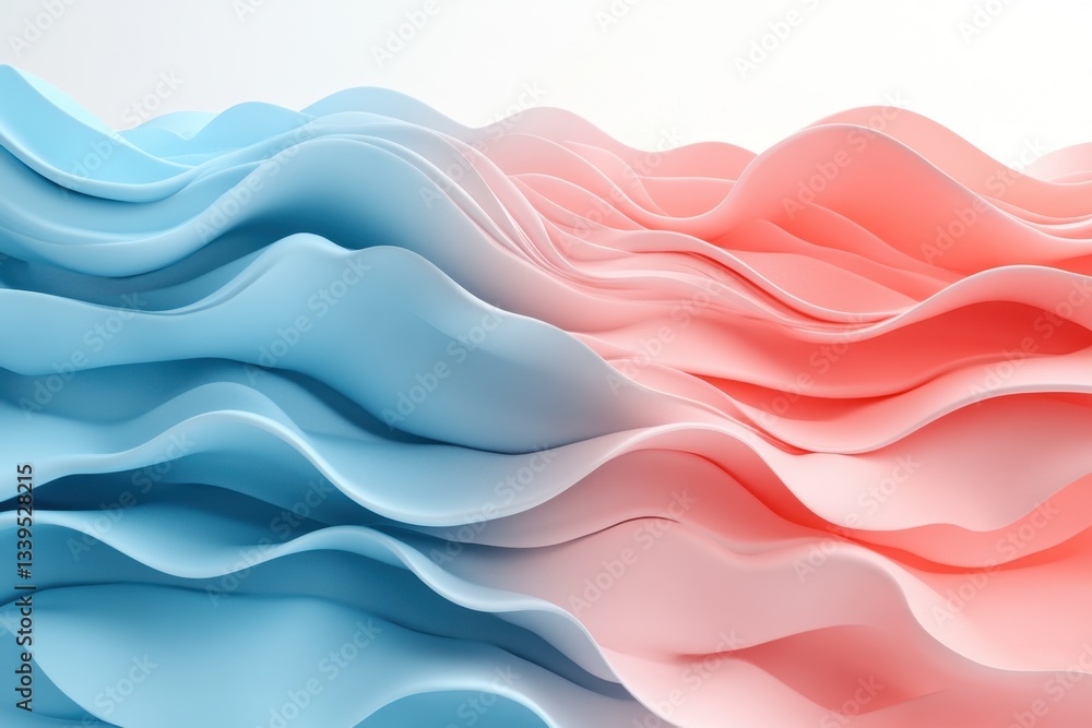 Poster abstract pastel waves in gentle blue and pink hues creating a serene and calming visual texture with