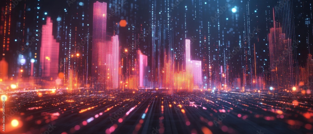 Aufkleber futuristic city landscape with glowing data streams and vibrant neon lights creating a digital metro